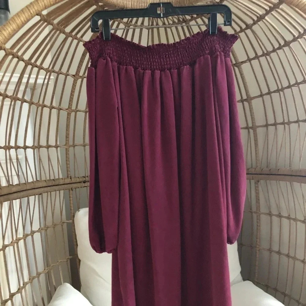 Off the shoulder mid length maternity dress